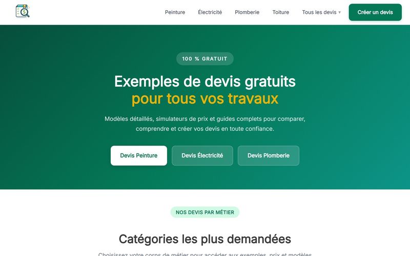 Site ExempleDevis — plateforme d’exemples de devis et simulateurs de prix, réalisation PEHO Web